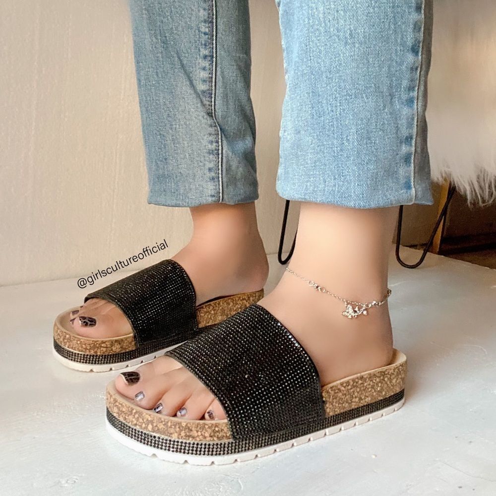 Black Bling Rhinestones Slide
